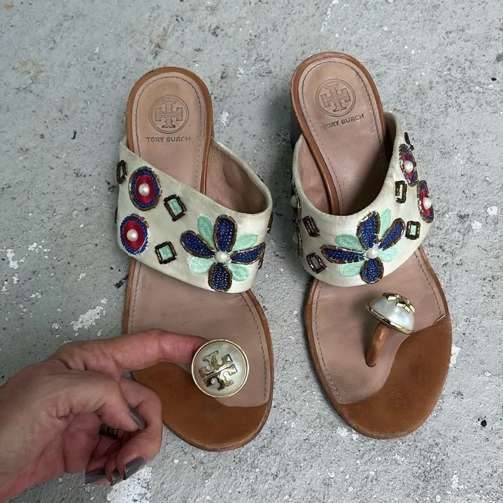 Tory Burch embellished satin kitten heels